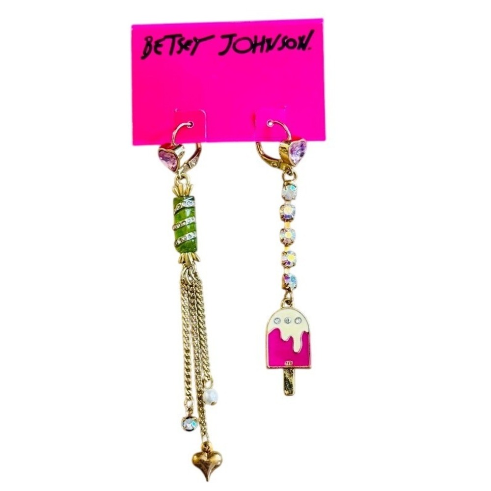 Betsey Johnson Mismatch Candyland Earrings Popsicle Candy Heart Dangle NWT